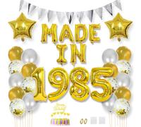 Daimay Bannière de ballons « Happy 40 Birthday » fabriquée en 1985 - Feuille d'aluminium - Ballons confettis en latex - Ballons triangulaires - Fournitures de fête - Décoration de gâteau pour homme et