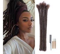 DaiMer Extensions de cheveux humains en dreadlocks de 0,6 cm d'épaisseur 30,5 cm 10 mèches faites à la main et 100 % cheveux humains naturels auburn pour homme/femme/enfant peuvent être teints