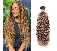 DaiMer Human Braiding Hair Wave Human Hair Bulk for Braiding No Weft 100 g Water Wave Bulk Highlight Brown Human Hair Extensions for Boho Braids Wet and Wavy (#P4/27, 50 gx2)