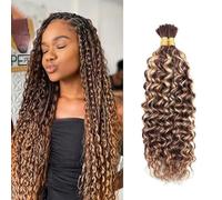 DaiMer Ombre Human Braiding Hair 20Inch Water Wave Bulk Human Hair for Braiding 2 Bundles/Pack 100g Brazilian 100% Unprocessed Bilk Human Hair Honey Blonde Braiding Hair for Boho Braids (4/27)