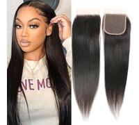 DaiMer Straight 4x4 Closure Human Hair Transparent Lace Closures 4x4 Pre Plucked with Natural Hairline Straight Remy Hair Soft Swiss Lace 16 Inch Natural Color