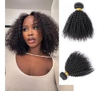 DaiMer Unprocessed Virgin Hair Afro Curly 4B 4C Hair Extensions One Bundle Hair Weave Bundles Afro Kinkys Curly Bundles Natural Color (16 Inch)