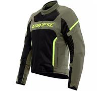 DAINESE - Air Frame 3 Tex Jacket, Veste de Moto d'été en Tissu avec Doublure Coupe-Vent, Homme, Army Green/Black/Fluo Yellow, 58