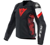 Dainese Avro 5 Veste en cuir de moto, noir-blanc-rouge, taille 44 pour homme