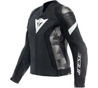 Dainese Avro 5 Veste en cuir de moto pour dames, Noir/Blanc, Taille 40