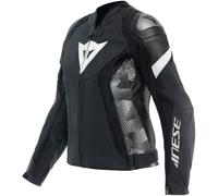 Dainese Avro 5 Veste en cuir de moto pour dames, Noir/Blanc, Taille 50