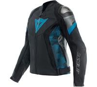 Dainese Avro 5 Veste en cuir de moto pour dames, noir-bleu, taille 38 pour femmes