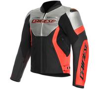 Dainese Racing 5 Blouson de moto en cuir, noir-rouge-argent, taille 46 pour homme