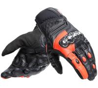 DAINESE - Carbon 4 Short Gloves, Gants Courts de Moto en Cuir avec Protège-joints en Carbone, Homme, Black/Fluo-Red, L