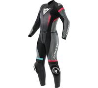 Dainese Fulminea Combinaison de moto en cuir 2 pièces pour femmes, noir-rose-bleu, taille 40