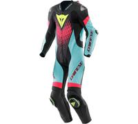 Dainese Laguna Seca 6 Combinaison de moto en cuir 1 pièce, noir-rose-bleu, taille 46 pour homme