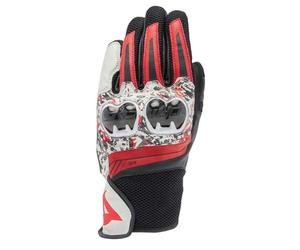 DAINESE - Mig 3 Unisex Gloves, Gants de Moto en Cuir, Protection des Articulations, Compatibilité avec les Écrans Tactiles, pour Hommes et Femmes, Noir/Rouge Spray/Blanc, XL