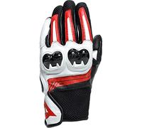 Dainese Mig 3 Unisex Leather Gloves, Gants Moto Cuir Homologué, Pour Homme et Femme, Noir/Blanc/Rouge Lave, XXXS