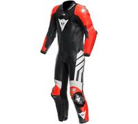 Dainese Mugello 3 D-Air Combinaison de moto en cuir 1 pièce perforée, Noir/Rouge/Blanc, Taille 44