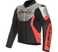 Dainese Racing 5 Blouson de moto en cuir, noir/argent/rouge, Taille 48