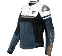 Dainese Rapida Veste en cuir de moto pour dames, noir-blanc-bleu, taille 44 pour femmes