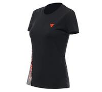 Dainese T-Shirt Logo Lady, T-Shirt Moto, Femme, Noir/Rouge Fluo, XXL