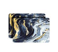 Dainty Home Lot de 2 Sets de Table rectangulaires en liège élégants pour Table de Salle à Manger, résistants à la Chaleur, faciles à Nettoyer, antidérapants 30,5 x 46 cm, marbré Bleu Marine doré