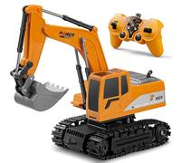Daioller Excavatrice RC Jouet pour garçons,véhicules de Construction télécommandés,Pelle hydraulique pour Enfants,Camion d'ingénierie avec 2 Batteries Rechargeables,Pelle en métal,lumières/Sons