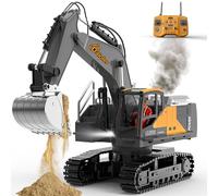 Daioller Pelleuse RC Jouet Véhicule de Construction pour Enfants 3-12, Voiture Télécommandée avec Pulvérisateur, Pelle en Métal / 3×Batterie / Rotation à 680°/Éclairage, Pelle Hydraulique pour