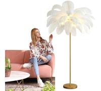 daire à Plumes, Corps doré, Lampe LED Haute à intensité Variable, pour décoration de Ferme, éclairage créatif avec Abat-Jour en Plumes d'autruche, Belle Lampe de Chevet