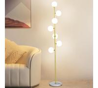 daire Contemporain en Verre dépoli à 7 Globes, 176 cm, G9, intensité Variable, avec Interrupteur à Pied, Base en marbre, idéal pour Un Salon, Une Chambre ou Un Bureau.