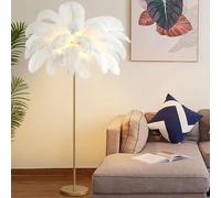 daire Moderne en Plumes d'autruche avec éclairage sur Pied à intensité Variable pour Chambre et Salon daire en Plumes Blanches avec Interrupteur au Pied et Sources Lumineuses