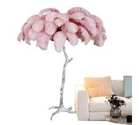 daire Moderne pour Chambre à Coucher, Salon, Bureau, Lampe sur Pied en Plumes d'autruche avec Abat-Jour en Plumes de Luxe argentées, 3 Couleurs avec luminosité réglable