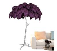 daire Moderne pour Chambre à Coucher, Salon, Bureau, Lampe sur Pied en Plumes d'autruche avec Abat-Jour en Plumes de Luxe argentées, 3 Couleurs avec luminosité réglable