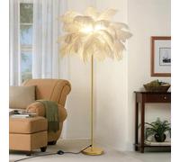 daires en Plumes pour Salon, 3 températures de Couleur, Corps de Lampe doré, Lampe sur Pied avec Interrupteur à Pied, Ampoule LED pour Chambre/Chambre d'enfant/canapé