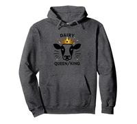 Dairy Queen/King Cow Royalty Funny Farm Humour Sweat à Capuche, Unisexe pour Adultes, Chiné Foncé, L