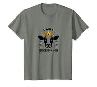 Dairy Queen/King Cow Royalty Funny Farm Humour T-Shirt, Enfant, Vert Kaki chiné, 3 Ans