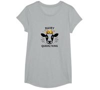 Dairy Queen/King Cow Royalty Funny Farm Humour T-Shirt, Fille, Gris Chiné, XS