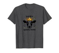 Dairy Queen/King Cow Royalty Funny Farm Humour T-Shirt, Homme, Chiné Foncé, M