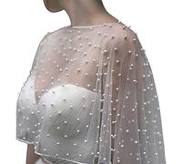 DAISHIAO Accessoires de mariage Boléro Cape nuptiale Perles Cape de mariage courte devant longue dos Femme Cape enveloppante Cape de soirée Châle