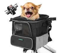 DAISTERN Panier de Vélo Avant pour Chien Chat jusqu'à 3KG avec Adaptateur Φ53mm, Sac à Dos Petit Chien avec Fenêtre en Maille Respirante, Bandes Réfléchissantes, Coussin Confortable Imperméable