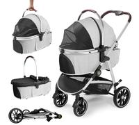 DAISTERN Poussette pour Chien 4 en 1, jusqu'à 25 KG,Pliable Cadre en aluminium anodisé à 100%, incluant un matelas en tissu Oxford amovible, pour chiens et chats de tailles moyennes et petite (Gris)