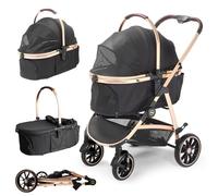 DAISTERN Poussette pour Chien 4 en 1, jusqu'à 25 KG,Pliable Cadre en aluminium anodisé à 100%, incluant un matelas en tissu Oxford amovible, pour chiens et chats de tailles moyennes et petite, Marron