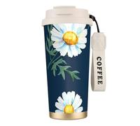 Daisy' Bouteille d'eau avec couvercle à paille en acier inoxydable à large goulot isotherme anti-fuite pour femme - Blanc