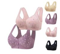Daisy Bra for Older Women,Front Button Front Closure Comfortable Wirefree Full Coverage Bra for Seniors Elderly Ladies (2PC-A,S)