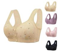 Daisy Bra for Older Women,Front Button Front Closure Comfortable Wirefree Full Coverage Bra for Seniors Elderly Ladies (Beige,4TG)