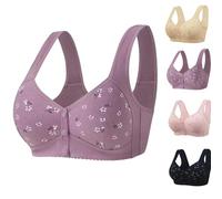 Daisy Bra for Older Women,Front Button Front Closure Comfortable Wirefree Full Coverage Bra for Seniors Elderly Ladies (Purple,4TG)