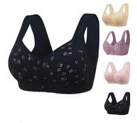 Daisy Bra for Older Women,Front Button Front Closure Comfortable Wirefree Full Coverage Bra for Seniors Elderly Ladies (Black,3TG)