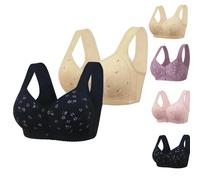 Daisy Bra for Older Women,Front Button Front Closure Comfortable Wirefree Full Coverage Bra for Seniors Elderly Ladies (2PC-D,4TG)
