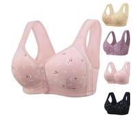 Daisy Bra for Older Women,Front Button Front Closure Comfortable Wirefree Full Coverage Bra for Seniors Elderly Ladies (Pink,4TG)