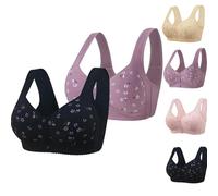 Daisy Bra for Older Women,Front Button Front Closure Comfortable Wirefree Full Coverage Bra for Seniors Elderly Ladies (2PC-B,4TG)