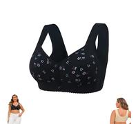 Daisy Bras for Older Women, Posy Bra, Bras for Women No Underwire Front Closure, Stretchy Breathable, Zen Chic (Black,56)