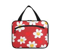 Daisy Crimson Sac à cosmétiques de voyage blanc à suspendre avec crochet, kit de rasage chic pour croisière, voyage, randonnée, organisateur de maquillage pour viaje, Daisy Crimson Valentines Blanc, M