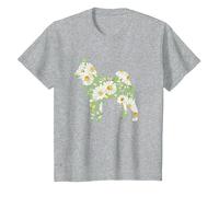 Daisy Floral Akita Chien Maman, Marguerites Silhouette Fleur T-Shirt, Enfant, Gris Chiné, 6 Ans