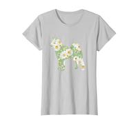 Daisy Floral Akita Chien Maman, Marguerites Silhouette Fleur T-Shirt, Femme, Argent, S